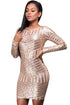 Champagne Long Sleeves Cut out Bare Back Sequin Dress